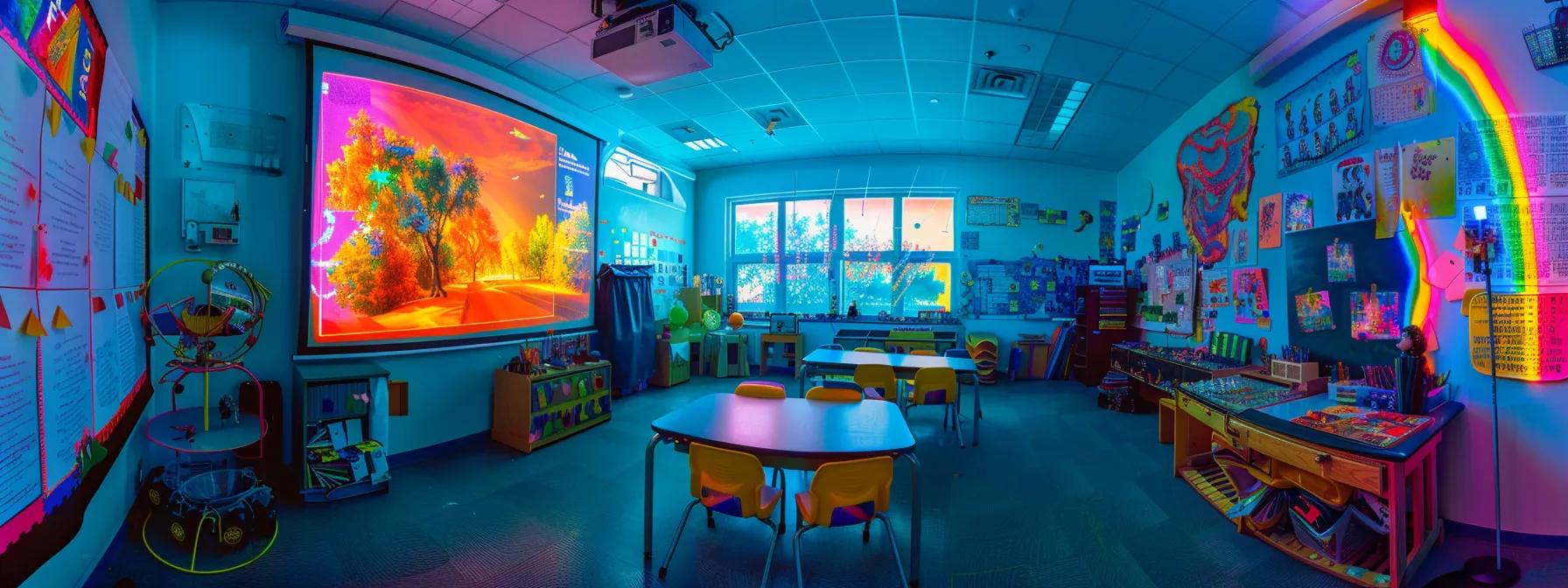 a bright, cheerful classroom filled with colorful educational materials and eager children engaged in learning activities, symbolizing the promise of a bright future through orlando vpk programs.