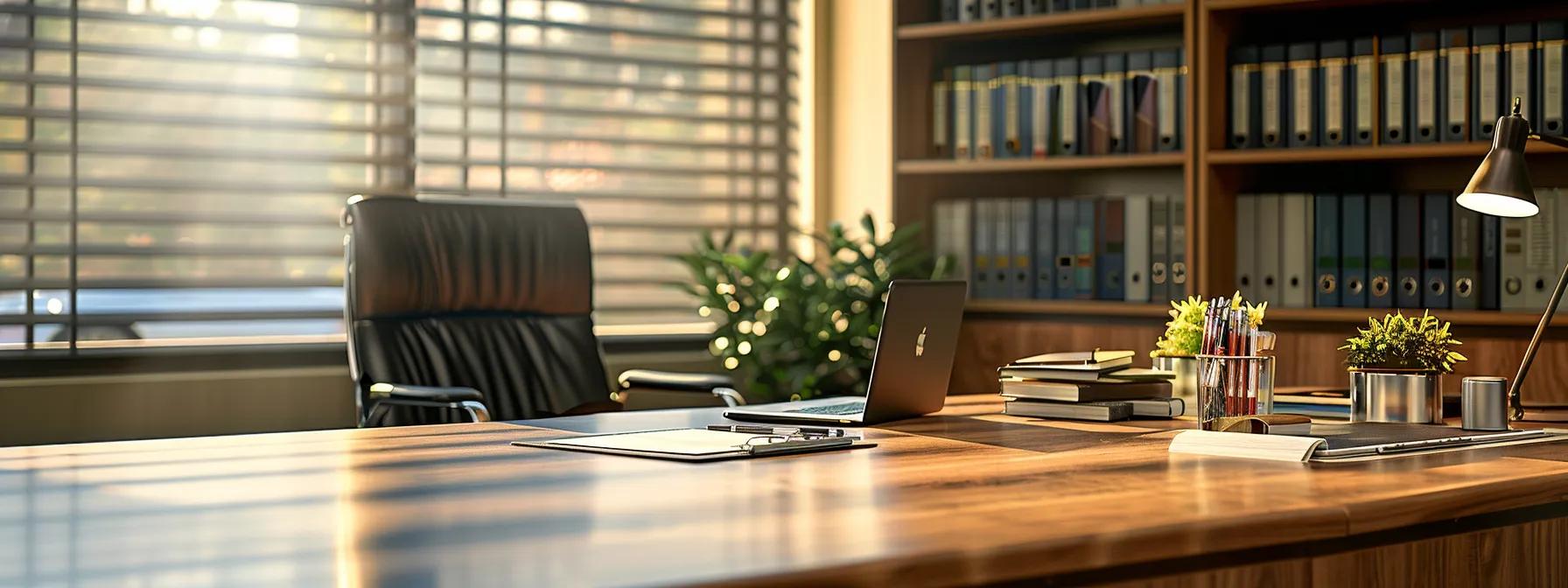 a modern law office in orlando, bathed in soft natural light, showcases a polished wooden desk adorned with application forms and a laptop, symbolizing the journey through the vpk program application process.