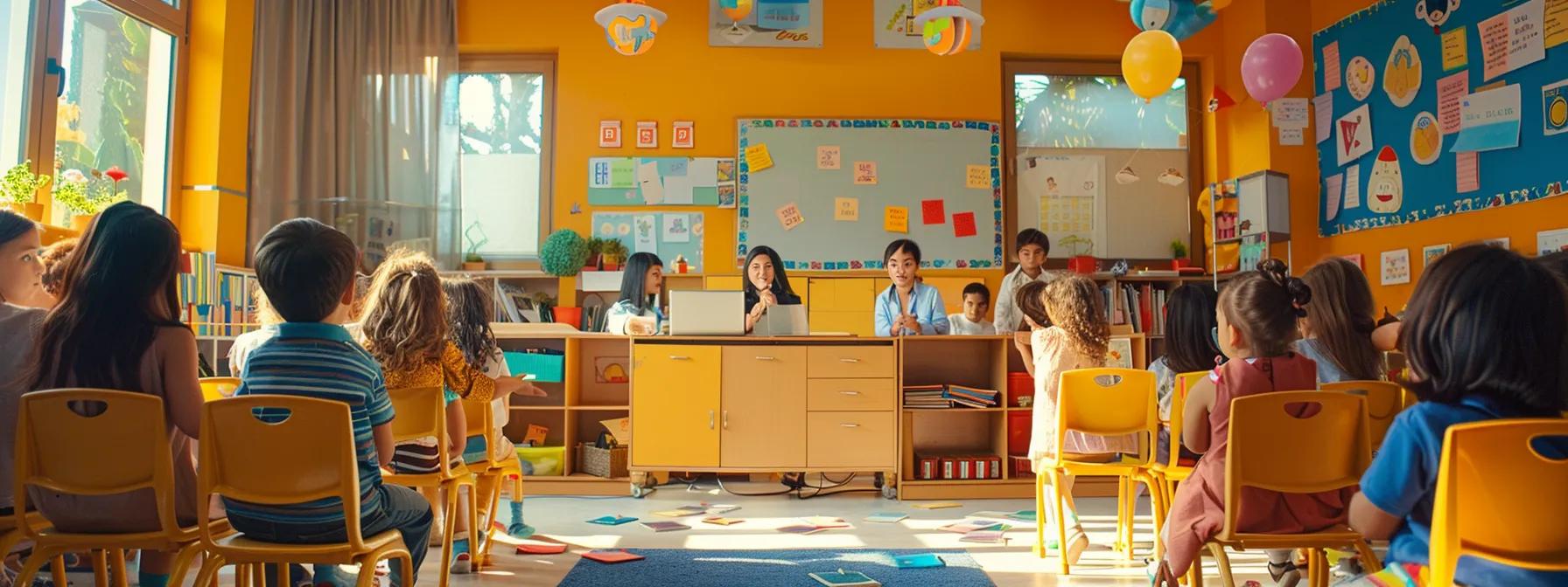a vibrant classroom filled with diverse children engaging in interactive learning activities, illustrating the contrasting environments of private vpk and public preschool options.