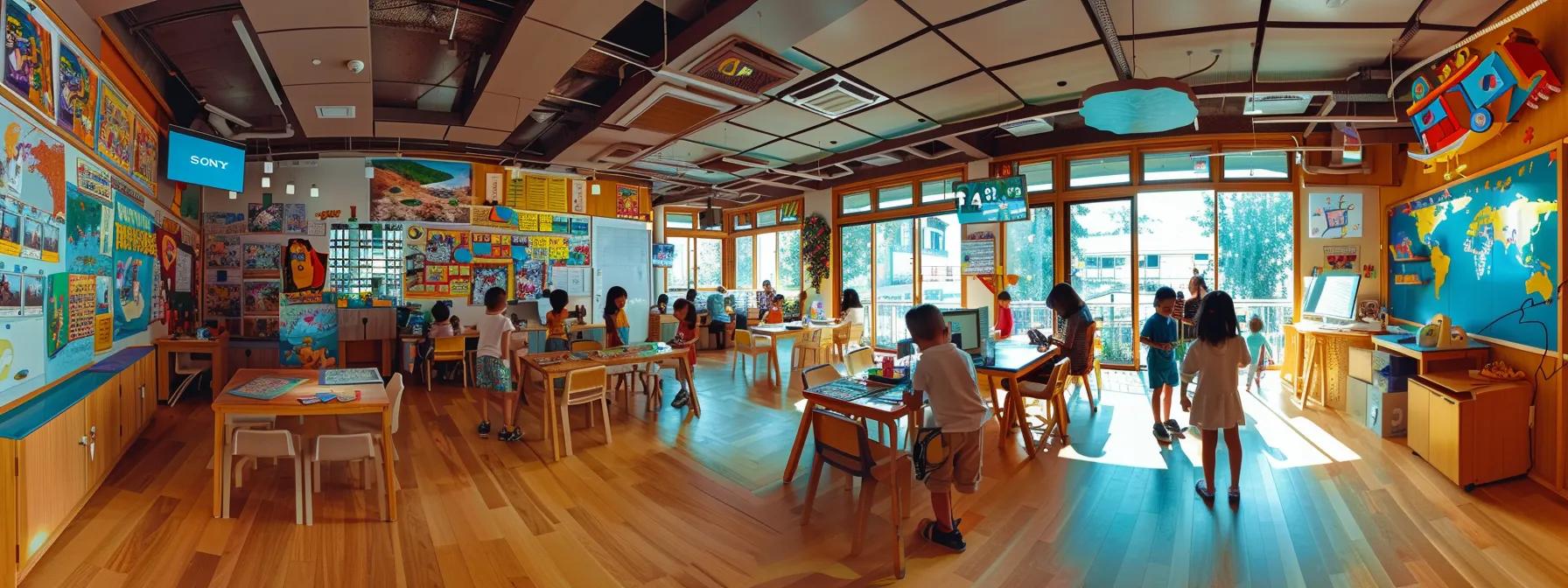 a vibrant, engaging classroom filled with colorful educational materials and playful learning stations, showcasing young children enthusiastically participating in interactive activities that highlight the benefits of private vpk programs.
